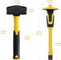 KURUI 3Lb Sledge Hammer & Flat Chisel with Hand Protection for Tile/Rock/Masonry/Concrete/Brick/Rockhounding, Mason Flat Head Chisel & Small