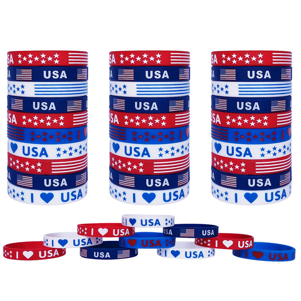 American Flag Silicone Bracelet 40Pcs, Patriotic Party Fourth 4Th of July Party Favors, Memorial Day Veterans Day Wristband, USA Red White and