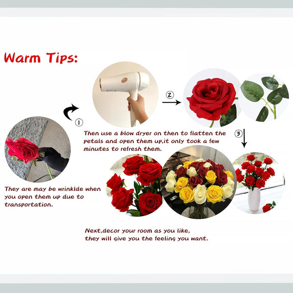 Hawesome 12PCS Artificial Silk Flowers Realistic Roses Bouquet Long Stem for Home Wedding Decoration Party (Red, 6 Flowers 6 Buds) Red 6 Flowers 6