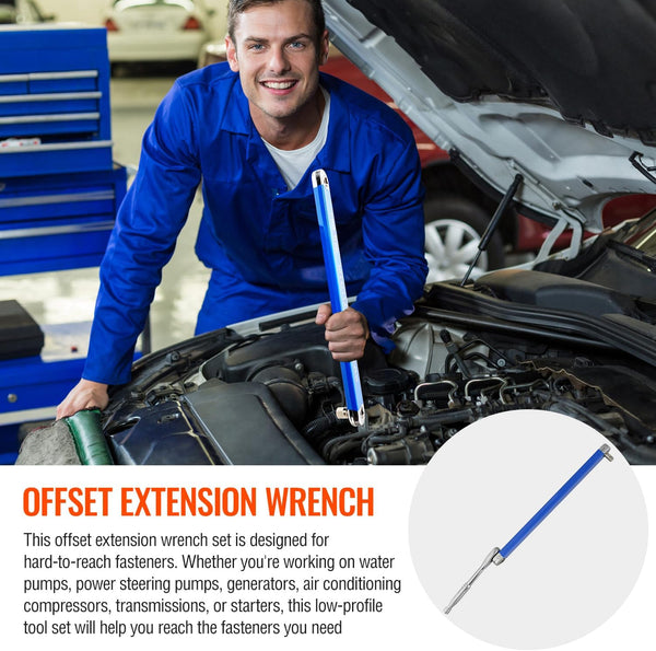Impact Ready Offset Extension Wrench, Tight Reach Extension Wrench Set, with 1/2", 1/4" and 3/8" Square Drive Adapters, Universal Extensions