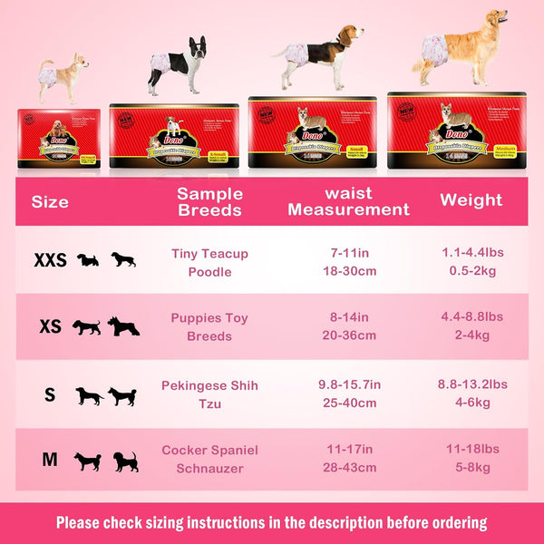 Dono Disposable Pet Diapers for Female Dogs Super Absorbent Soft Heating and Pee Puppy Diapers Female Liners, Including 20pcs XXS Diapers for Dogs
