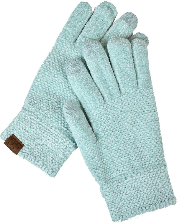 C.C Winter Warm Eco-Friendly Knit Chenille Touchscreen Texting Gloves Mint