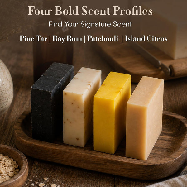 360Feel Mens Bar Soap - Made in the USA - Castile Handmade All Natural Cold Processed - Gentle on Sensitive Skin - 4 Bold Masculine Scents: Bay