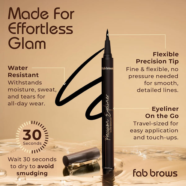 Precision Liquid Eyeliner - Felt-Tipped Liquid Eyeliner Pen - Richly Pigmented Waterproof Black Eyeliner - Achieves Thin or Thick Strokes -