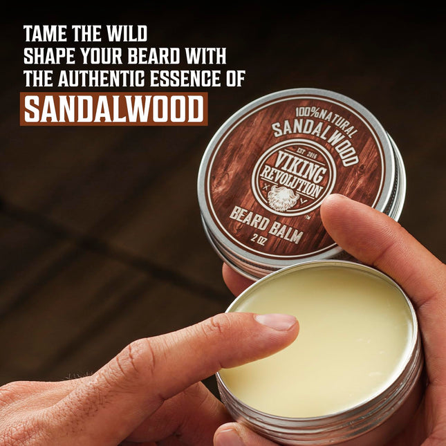 Viking Revolution Sandalwood Beard Balm for Men (2Oz) and Sandalwood Beard Oil (