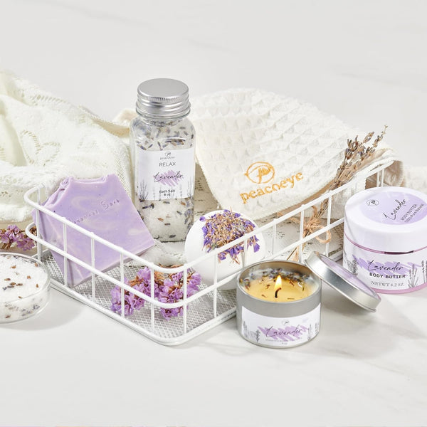 Gifts for Women Spa Lavender Bath Gift Baskets Mothers Day Gifts Relaxing Self Care Gift for Mom Her Sister Wife Auntie Home Bath Kit Care Package