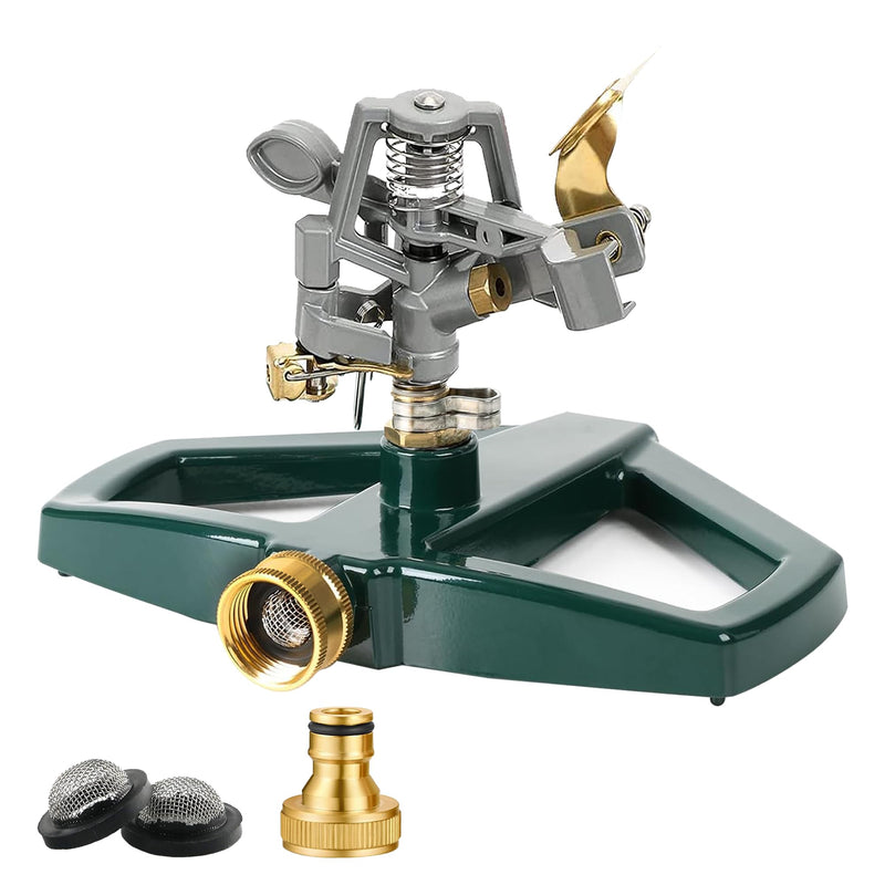 WEMADE Heavy Duty Metal Pulsating Sprinklers for Yard - 360 Degree Roating Automatic Water Sprinkler for Lawn with Metal Base, Impact Sprinklers