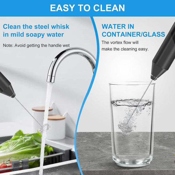 Double Whisk Milk Frother, Handheld Electric Blender stick, Drink Mixer with Food Grade Stainless Steel Stirrer, Battery Operated Foam Maker for