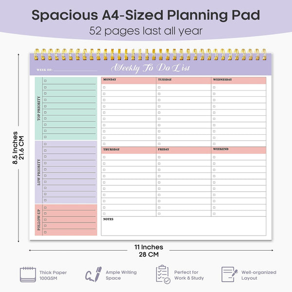 Weekly to Do List Notepad with 52 Undated SheetsÃ¯Â¼Â8.5"ÃÂ11"Ã¯Â¼Â- Weekly Desk Planner for Women & Man, Work and Home - Violet Dream