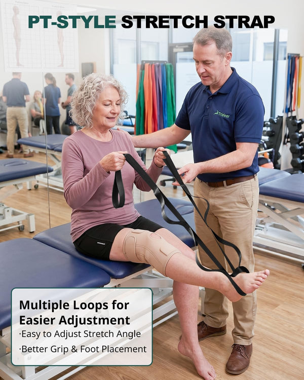 Trideer Non-Elastic Stretching Strap with Loops for Physical Therapy & Rehab, Knee Hip Leg ROM Post-Surgery, Yoga Strap for Stretching, Leg Lifter