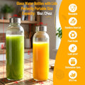 Clear Glass Bottles with Lids 18 Oz, Reusable Glass Water Bottles with Stainless Steel Cap for Juicing, Refrigerator,100% Leak Proof, BPA Free,
