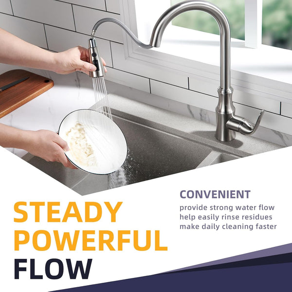 Angle Simple Kitchen Faucet Head Replacement, Sink Faucet Sprayer Attachment, Stream Spray and Pause Mode, Brushed Nickel