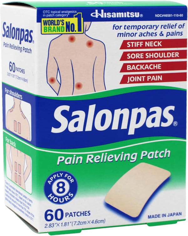 Salonpas Pain Relieving Patch, Extra Strength Topical Analgesic, 60 Ct (Pack of 2)