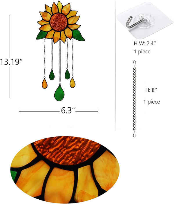 Sunflower Stained Glass Window Hanging,Sunflower Birthday Party Decorations,Outdoor Suncatcher for Patio,Kitchen and Garden Decor,Sunflower Gift