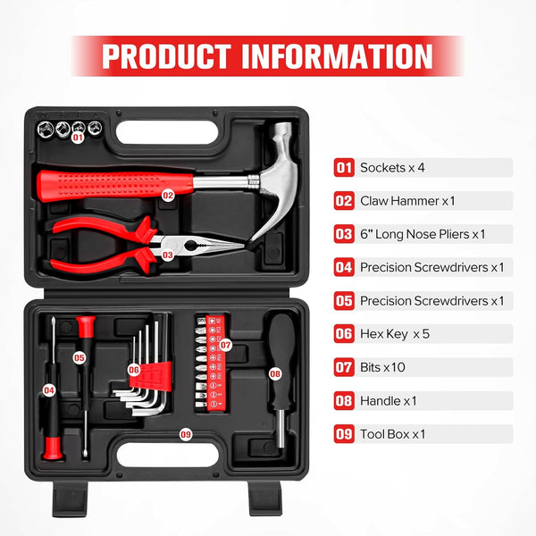 25 Piece Tool Set, Small Home Tool Kit for Men Women, Mini Basic Household Hand Tools Kit with Plastic Tool Box for All Purpose, Repair