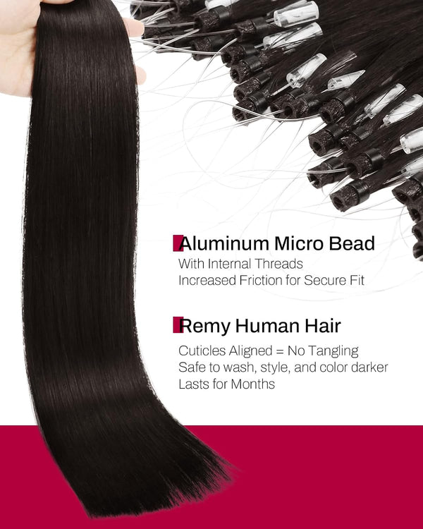 Moresoo Microlink Hair Extensions Human Hair Balayage Dark Brown with Medium Brown Micro Loop Hair Extensions Real Human Hair Brown 50G/50S 14In