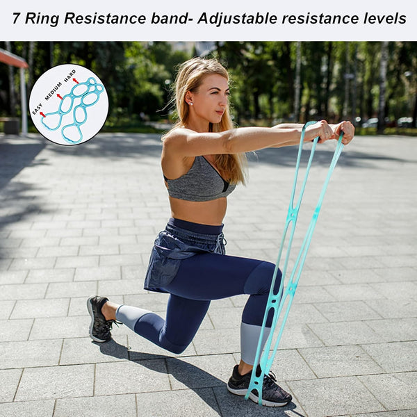 7 Ring Stretch Resistance Exercise Band, Miracle Miles Band, Yoga Stretching, Arm, Shoulders Foot, Leg Fitness Home Gym Physical Therapy Band Blue