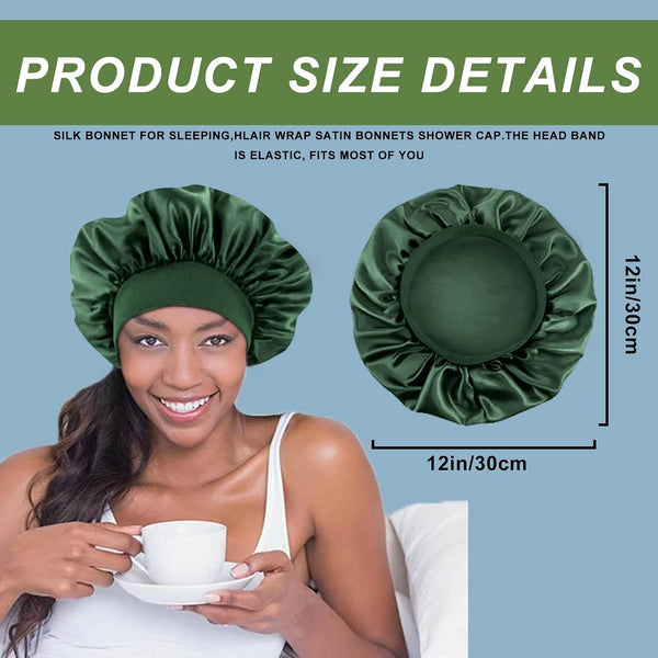 4PCS Silk Bonnet for Sleeping - Hair Satin Bonnets for Black Women Men,Wrap Cap for Curly Hair,Elastic Wide Band Bonnet Shower Cap for Sleeping