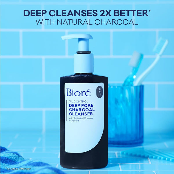 Biore Deep Pore Charcoal Face Wash, Daily Facial Cleanser for Dirt & Makeup Removal, for Oily Skin, 6.77 Oz 6.77 Ounce (Pack of 1)