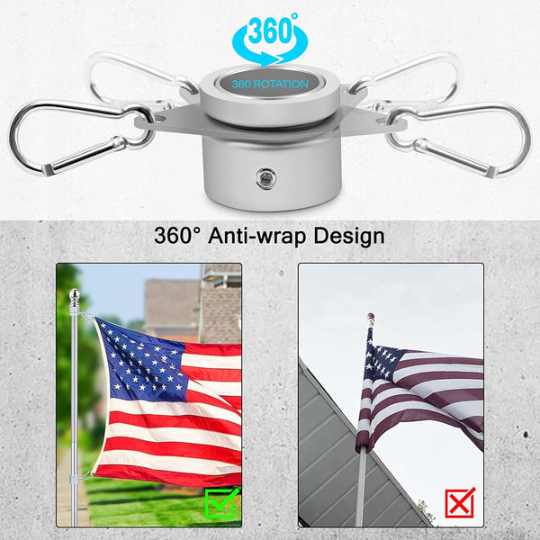 Flag Pole Rings, Aluminum Alloy Flagpole Rings 360° Rotating Anti Wrap Flag Mounting Ring, Spinning Flag Pole Clips with Carabiner for 0.75-1.02
