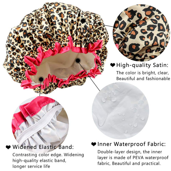 4 Pcs Shower Cap for Women Double Waterproof Layers Reusable Elastic 4 Count (Pack of 1)