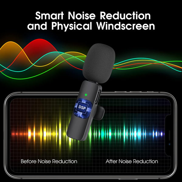 2 Pack Wireless Lavalier Microphone for iPhone iPad, Lapel Mics Plug-Play 2.4G Ultra-Low Delay Built-in Noise Reduction Chip 8H Working Time for