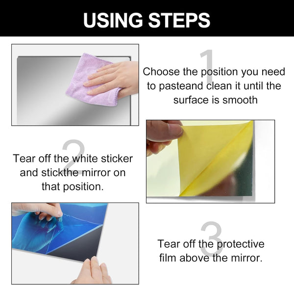 12" x 12" Acrylic Flexible Mirror Sheets, 12 Pack Self-Adhesive Mirror Tiles, Square Cuttable Wall Stickers, Non-Glass, Safety Reflective for DIY