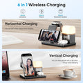6 in 1 Wireless Charging Station with Clock & Night Light，Alarm Clocks for Bedrooms,Wireless Charger Stand with Beside Clock for iPhone