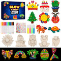 GWAHSA 30Pcs DIY Wooden Magnets, Glow in the Dark Wooden Art Craft Supplies Painting Kit for Kids Activities Party Favors for Boys Girls Ages 4-8