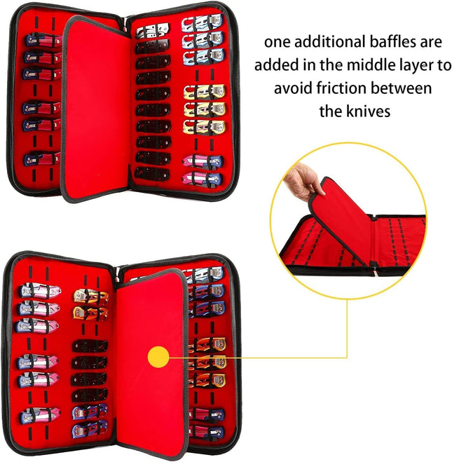 HERSENT Pocket Knife Storage Case,Folding Knife Pouch Carrier Holder,40 Slots Small Knife Carrying Cases,Versatile Knife