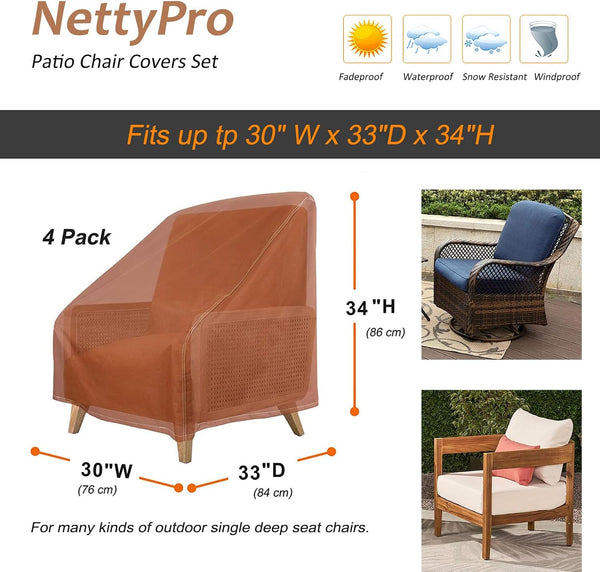 NettyPro Patio Chair Covers for Outdoor Furniture 4 Pack, Waterproof Heavy Duty Lawn Patio Furniture Cover Deep Seat Dining Chair Covers High