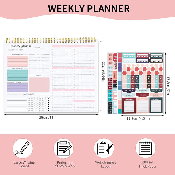 Weekly to Do List Notepad, 8.5''X11'' Weekly Desk Planner with 52 Tear off Sheets Undated Weekly Planner Habit Tracker & Productivity Organizer