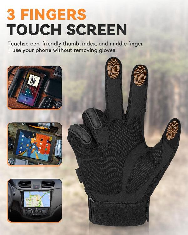 KUMGIM Tactical Motorcycle Gloves with Knuckle Protection Touchscreen Black X-Large