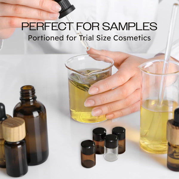 Beauticom 2ML Clear Glass Vial 12 Pieces with Orifice Reducer and Dropper Top
