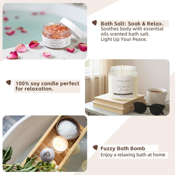 Natural Amor Handmade Spa Gift Set, Relaxing 5Pcs Self Handmade Skin Care Sets Gift Package for Women, Birthday Gift, Natural Gift Idea,Spa Gifts