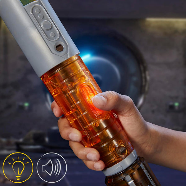 STAR WARS Lightsaber Forge Kyber Core Jedi Knight Yord Fandar, Officially Licensed Yellow Customizable Electronic Lightsaber, Toys for 4 Year Old