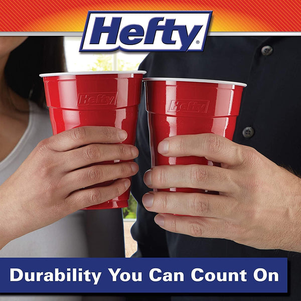 Hefty Party on Disposable Plastic Cups, Red, 18 Ounce, 50 Count (Pack of 3), 150 Total