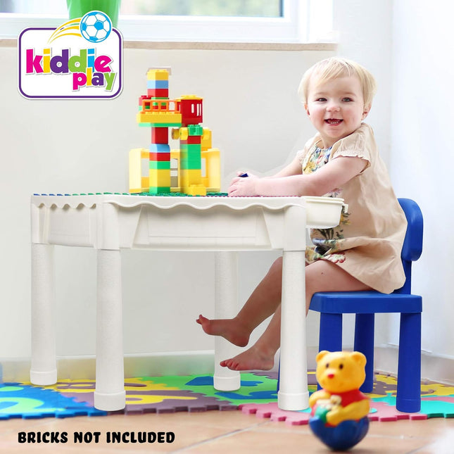 Building Blocks Table for Kids 7 in 1 Activity Table Set for Toddler, with Chair & 2 Hanging Storage Boxes, Compatible w