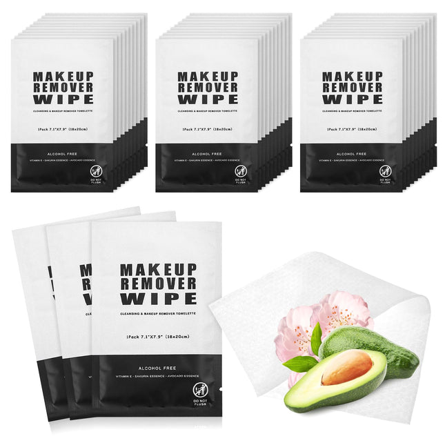 100 Makeup Remover Wipes Bulk Individually Wrapped Makeup Wipes Single Makeup Remover Cloth Facial Cleansing Pads for Mascara Lipstick Oil Dirt