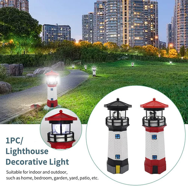 Solar Lighthouse Outdoor Solar Rotating LED Lighthouse Light Waterproof Lighthouse Statue Decorative LED Rotating Lamp for Garden Landscape