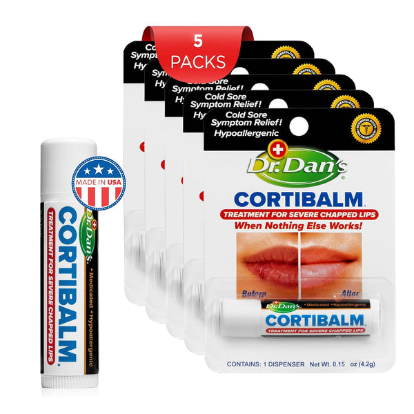 Dr. Dan's Cortibalm-5 pack- for Dry Cracked Lips Healing Lip Balm for Severely Chapped Lips - Designed for Men, Women and Children 1 Count (Pack of 5)