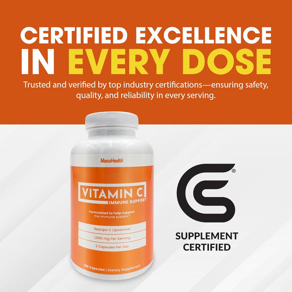 Macuhealth Liposomal Vitamin C 1000MG per Serving - High Bioavailablity Vitamin with Fat-Soluble Antioxidants and Enhanced Absorption - 3 Month Supply