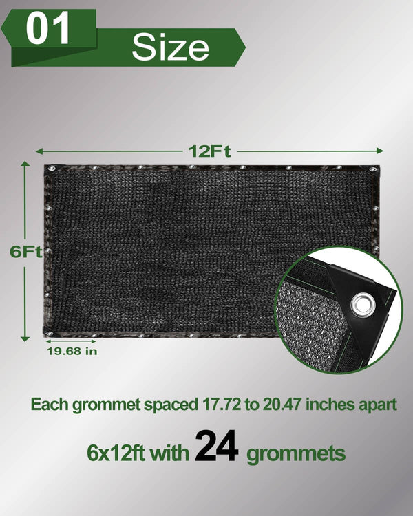 vensovo 50% Black Shade Cloth, 6 x 12 ft HDPE Sunblock Mesh | Medium shade for plants, patios and greenhouses, helping reduce direct sunlight