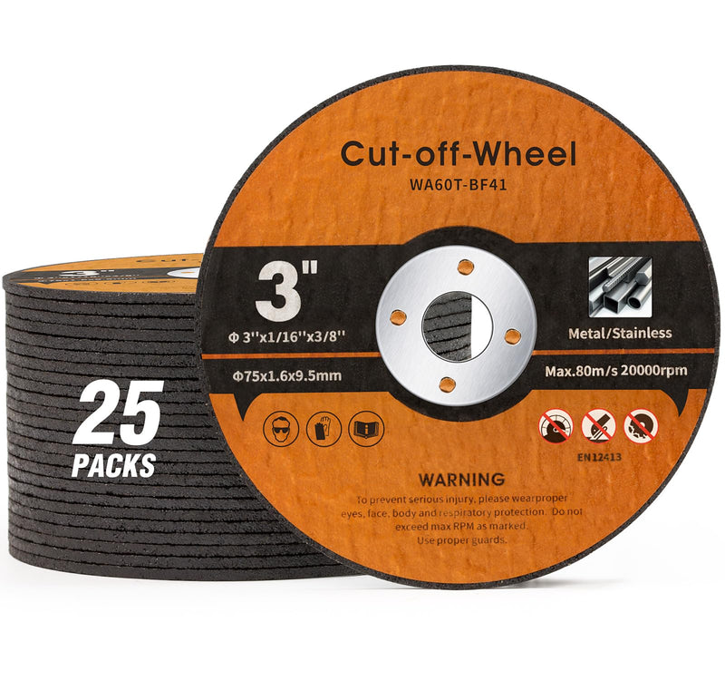 25 PCS 3 Inch Cut Off Wheels Metal and Stainless Steel Cutting Wheel for Angle Grinder 3"x1/16"x3/8"Cutting disc Die Grinder Cut Off Wheel Fits