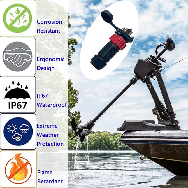 2 Pin 50Amp Trolling Motor Plug Receptacle Set, 12/24/36/48 Volt Marine Boat Power Waterproof IP67 Connector Trolling Bo