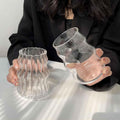 2 Pcs Ribbed Glass Cups 18 Oz Vintage Drinking Glassware Ripple Cocktail Glasses for Iced Coffee Juice Beverage Milk