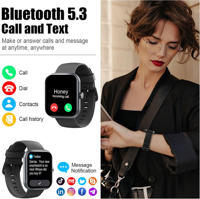 Smart Watch for Men Women, 1.96" Fitness Tracker Running Watch (Answer/Make Call), IP68 Waterproof, Pedometer, Sleep/Ste