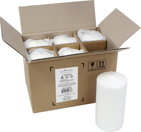 Stonebriar Unscented White Tall Pillar Candles, 65 Hour Burning Candle Pillars, Perfect for Decor, Weddings, Emergencies 3" X 6", 6 count Pack of