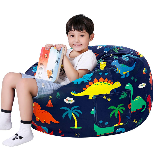 Lukeight Stuffed Animal Storage Bean Bag Chair Cover (No Filling) for Kids, Dino