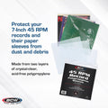BCW 45 RPM Record Sleeves - 100 Count | Fits Standard 7 Inch Single 45s | Snug-Fit 2 Mil Polypropylene Outer Sleeves | Archival Plastic Covers for
